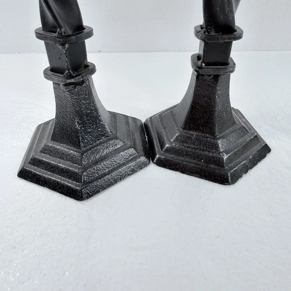 Vintage 2 Black Twist Cast Iron  Candle Holders 14